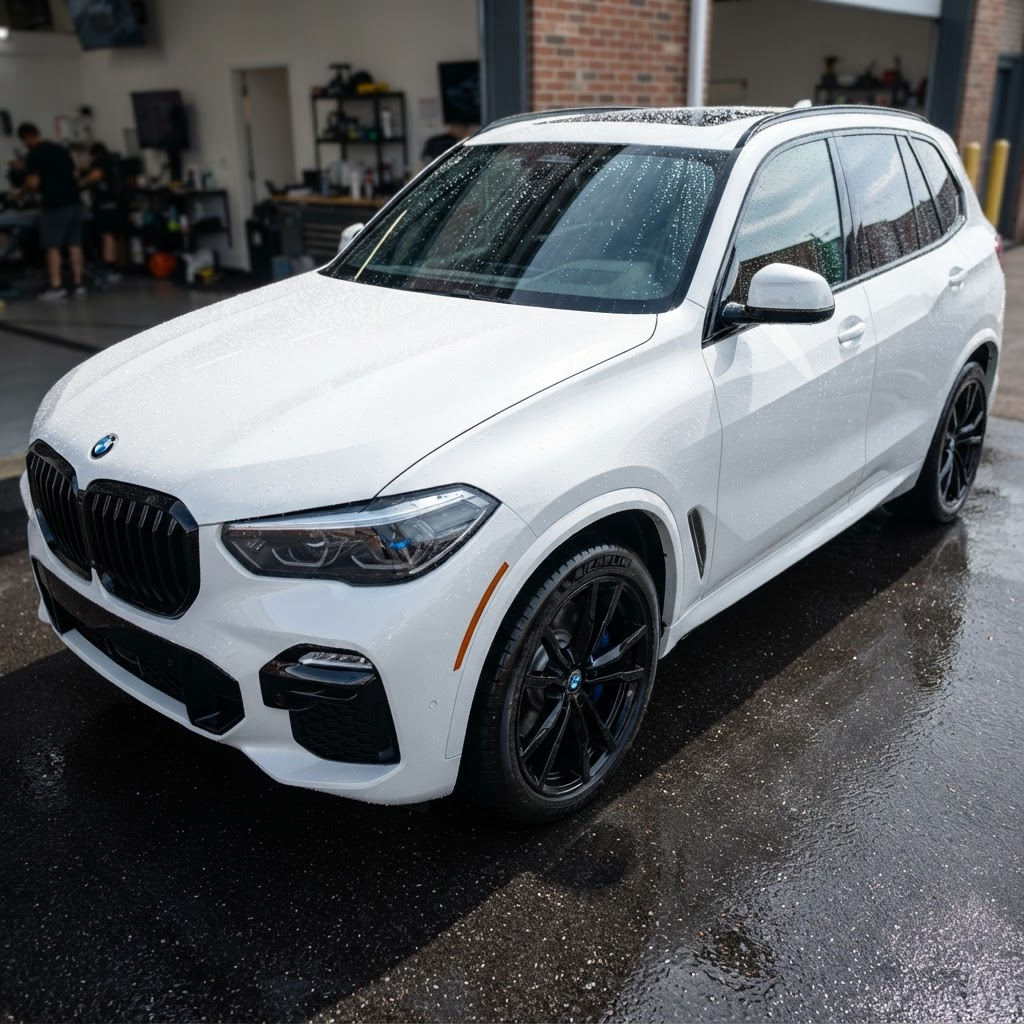 White SUV with pristine glossy exterior