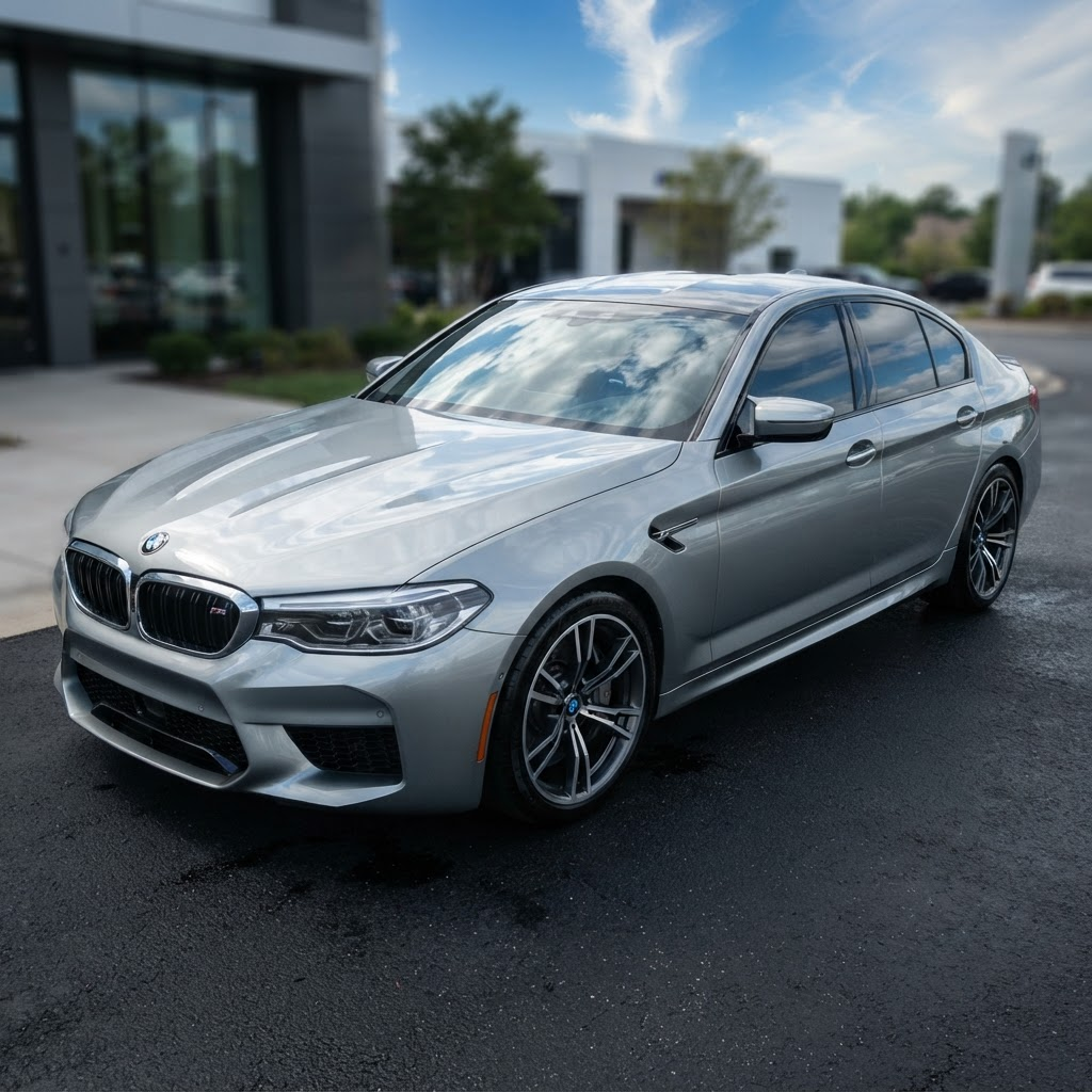 Silver sedan with perfect waxed finish