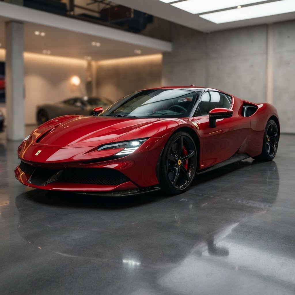 Red sports car with showroom shine